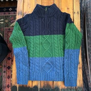 Mini Boden color block, three quarter zip, cable sweater